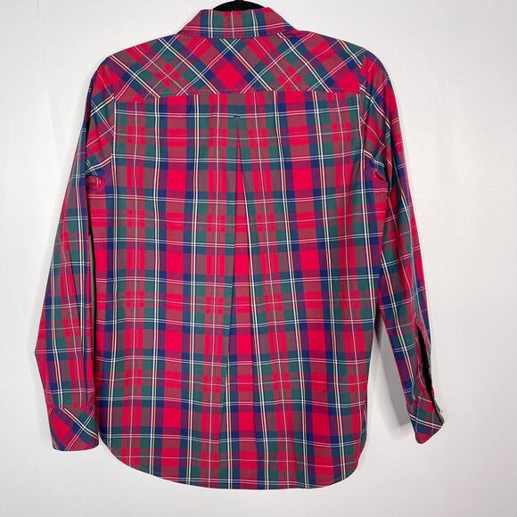 Vineyard Vines Womens 0 Red Green Merry Plaid Chilmark Relaxed Button Down Shirt - Picture 2 of 8